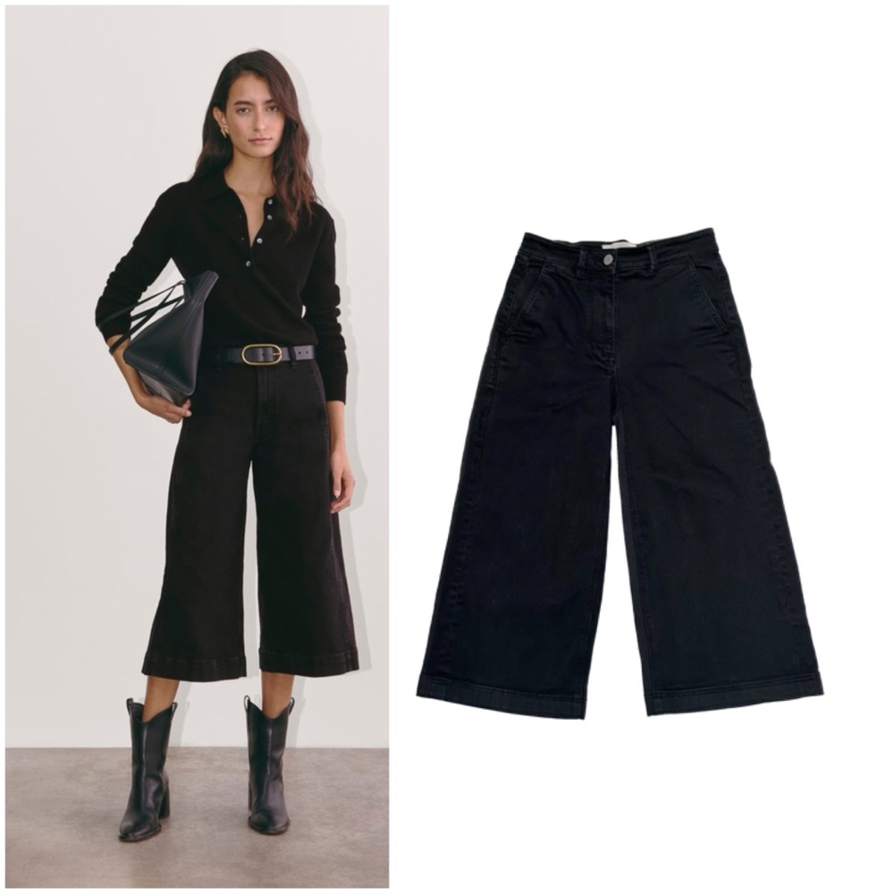 Everlane The Denim Culotte Tumbled Black Wide-Leg Cropped Pants